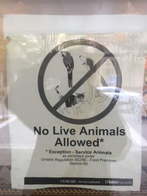 a sign that reads "no live animals allowed"