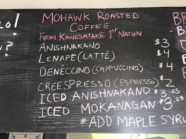 Chalkboard menu from a cafe called "Mohawk Roasted Coffee"